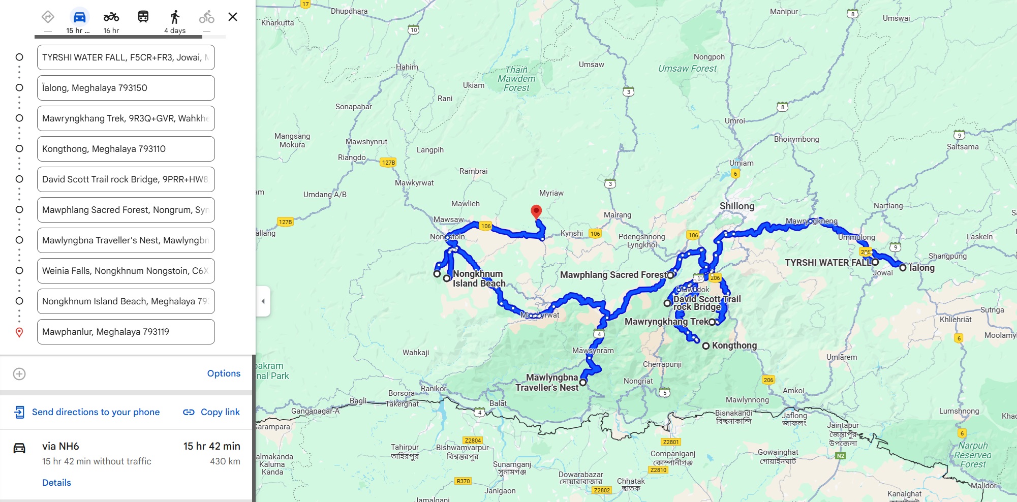 Radhika's Meghalaya Route Map